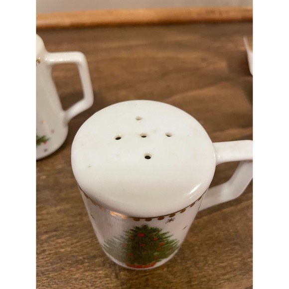 Vintage Holiday Christmas Tree Design Ceramic Salt & Pepper Shakers - Picture 4 of 8